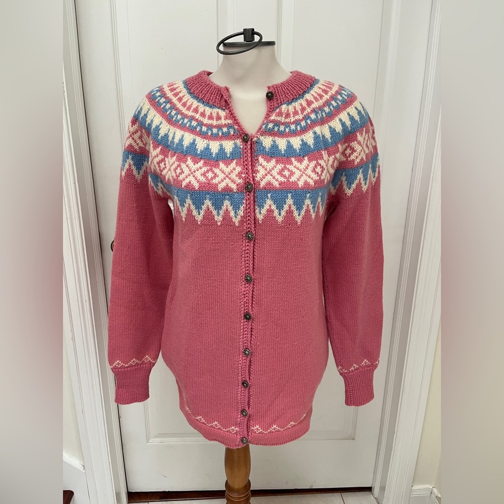 Stobi Demi Handmade wool Chic Pink Patterned Women's Cardigan